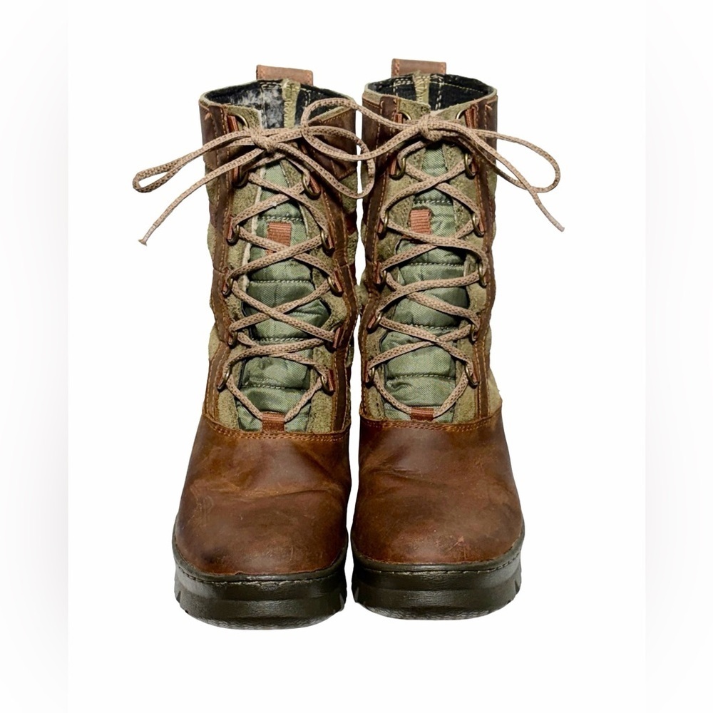 Keen Leather & Suede Two-Toned Brown & Green Lace-Up Snow & Rain Boots, Size 8 - Picture 3 of 16